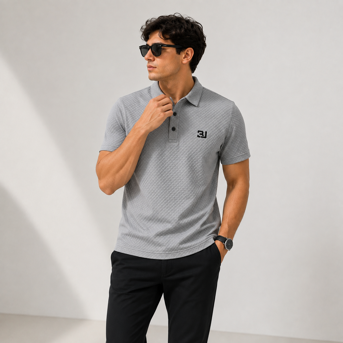 Short Sleeve Men's Breathable Solid Golf Grey Shirt